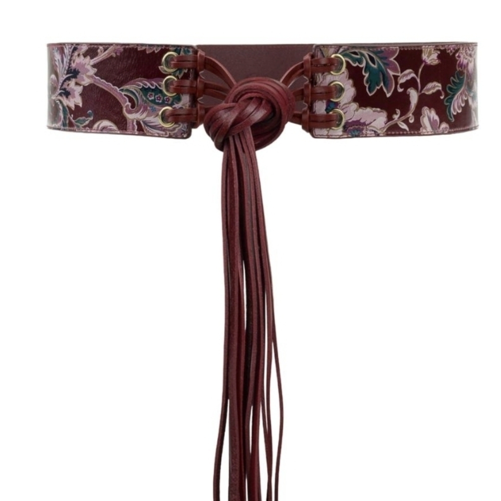 Patricia Nash European Floral Tapestry Calvera Leather Tie Belt - Plus 2X